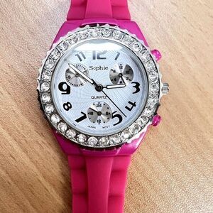 SOPHIE Women's Wristwatch‎ Pink/White  Silicone Band Japan Movt Rhinestones